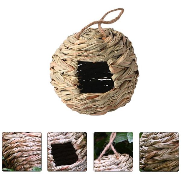 

bird cages 2pcs straw nest round shape birdhouse grass handwoven