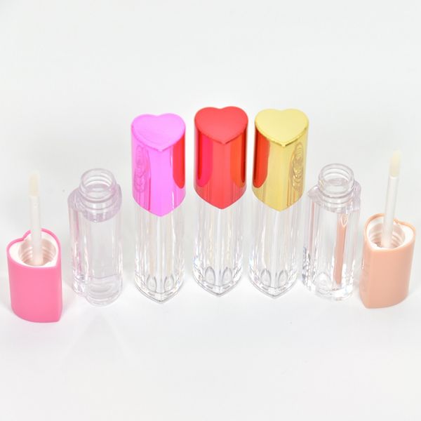 

2022 new heart shape pink 5ml plastic clear lip gloss tubes bottles containers packaging lip glaze lipstick bottle empty lipgloss tube cosme