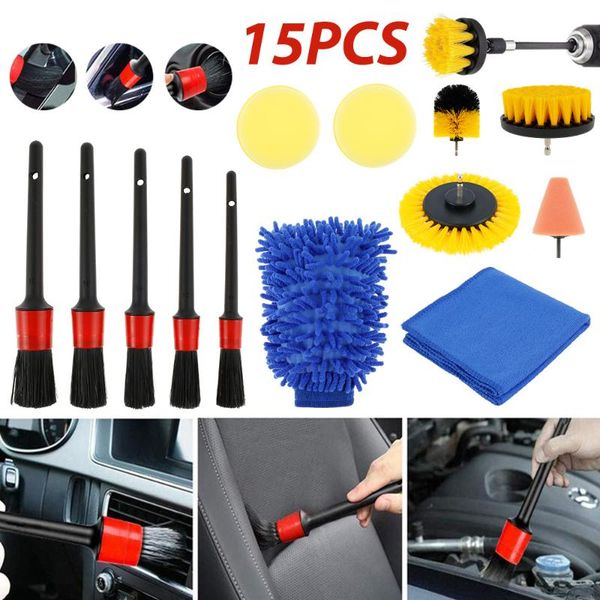 

car sponge 15pcs detail cleaning brush set vehicle cleaner dashboard wheels dust debris removal multifunction auto washing accessories