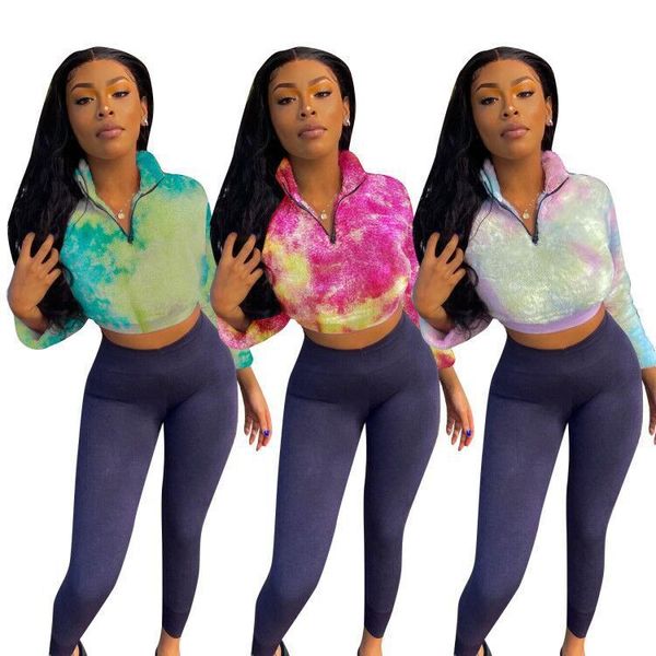 

women designer 2pcs sets autumn winter v neck long pants clothing suits contrast color tie dye two piece pants, White