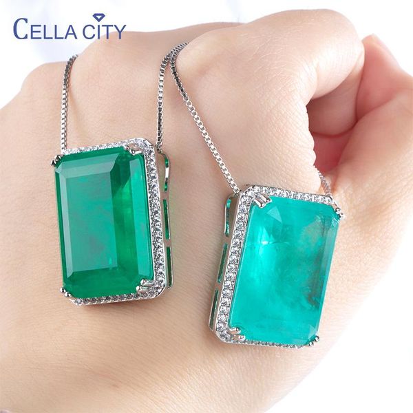 

chains cellacity classic 925 sterling silver pendant necklace for charm lady with emerald paraiba gemstones wedding party gift