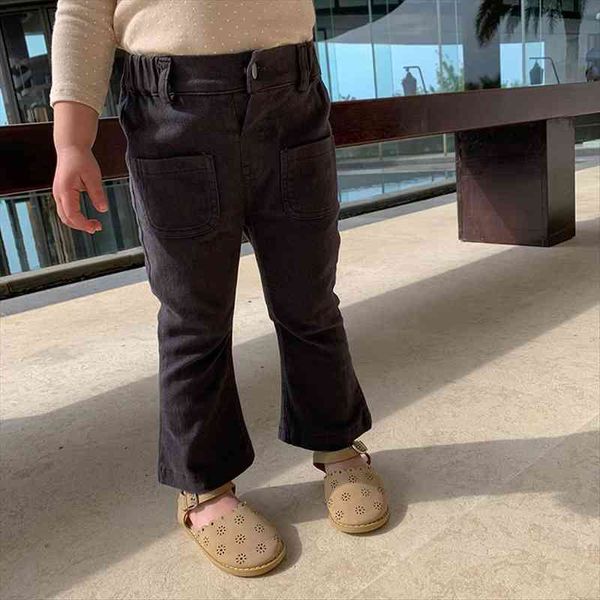 

spring korean style baby girls retro flare pants casual elastic toddlers kids pure color trousers, Blue