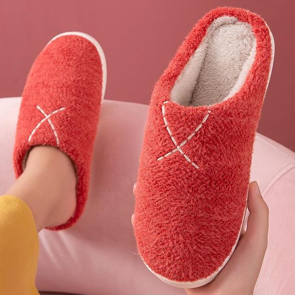 

large size 44-45 woman slippers home massage plush ladies winter warm indoor shoes concise, Black