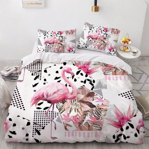 

bedding sets simple 3d flamingo cartoon duvet quilt cover set pink comforter bed linen pillowcase king  full double size