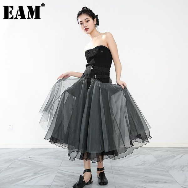 

skirts [eam] vintage elegant denim spliced mesh dark gray high waist half-body skirt women fashion tide spring autumn 2021 1dd4449, Black