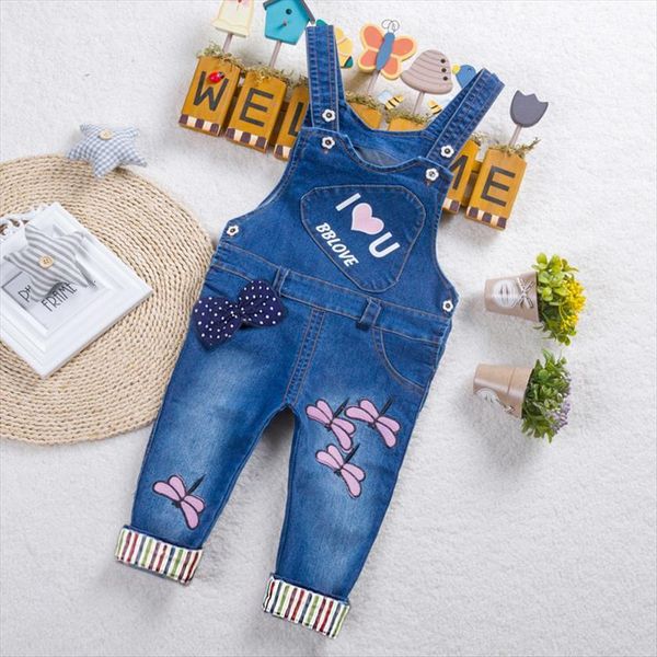 

toddler baby girls jeans trousers clothing overalls long pants casual printed clothes elastic waist kids children, Blue