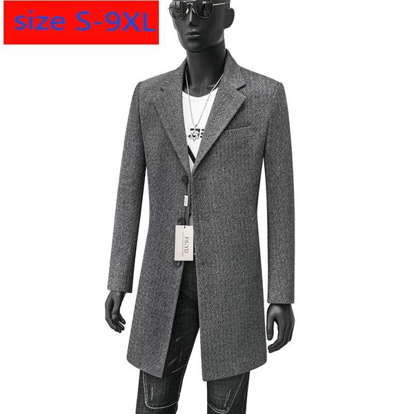 

men's wool & blends super large style cashmere overcoat men autumn winter casual long single breasted thick mens coat plus size s-7xl8x, Black