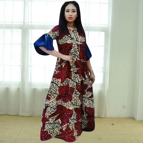 

ethnic clothing spring autumn half puff sleeve african dresses for women fashion pockets africaine femme robe long maxi dress, Red