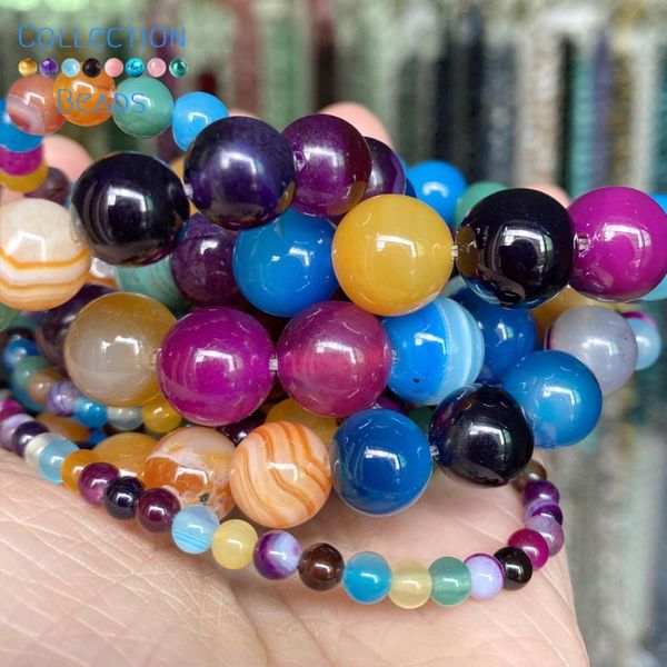 

other 4/6/8/10/12mm natural stone beads multicolor stripe agates round loose spacer for jewelry making diy bracelets accessories