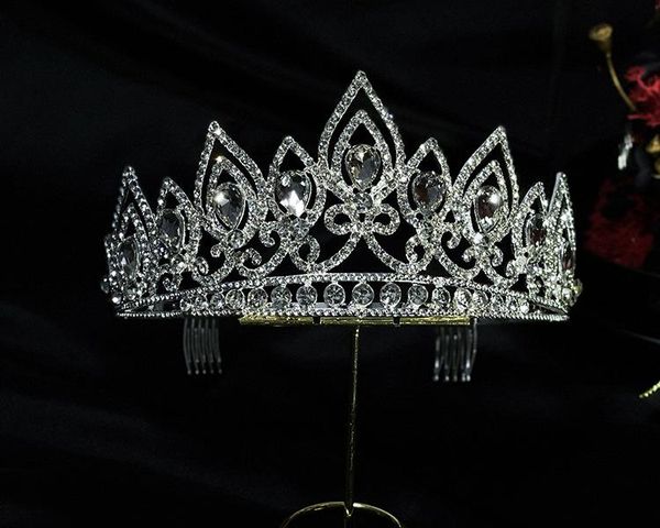 

hair clips & barrettes baroque luxury bling crystal heart bridal tiaras crown big rhinestone pageant diadem bride hairbands wedding accessor, Golden;silver