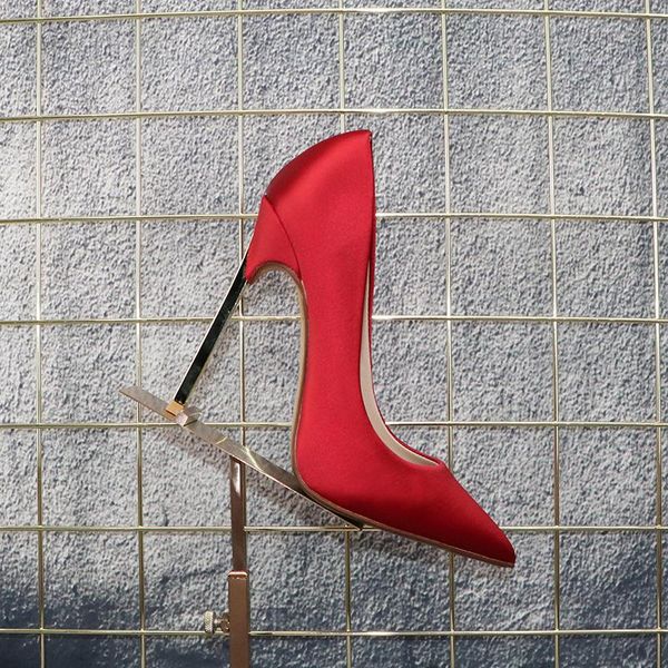 

dress shoes women metallic high heels silk wedding pumps pointed toe thin heel slip-on boutique, Black