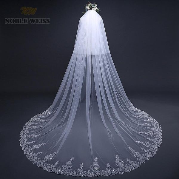 

bridal veils noble weiss two layers 3*3 meters wedding veil cathedral customize appliques party with comb, Black
