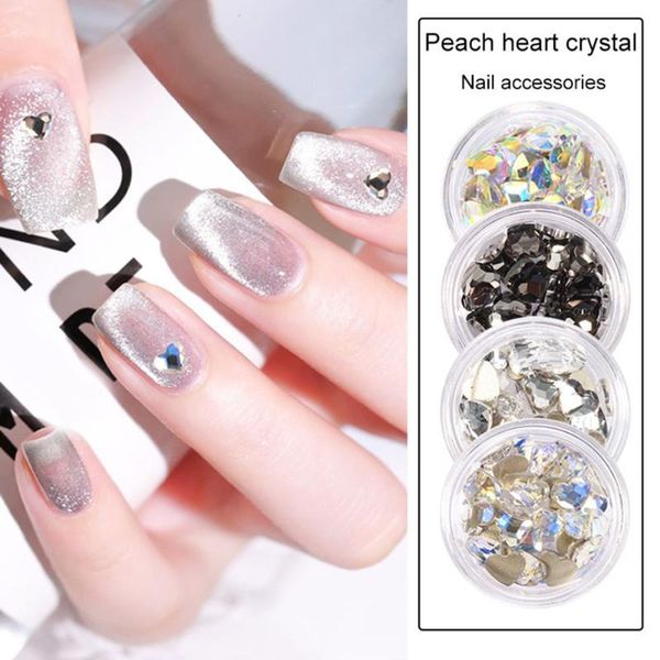 

nail art decorations 10pcs /lot peach heart diamond love glass rhinestone shaped jewelry flat decoration, Silver;gold