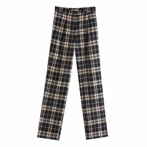 

women's pants & capris women plaid retro wild korean pocket loose ankle length straight hip hop bm6046, Black;white