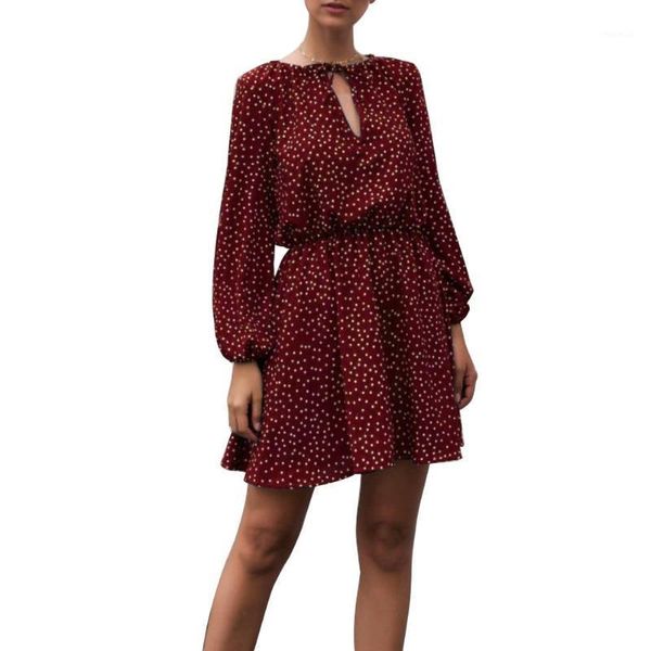 

women autumn v neck lace up dot long sleeve high waist party mini dress summer 2021 casual dresses, Black;gray