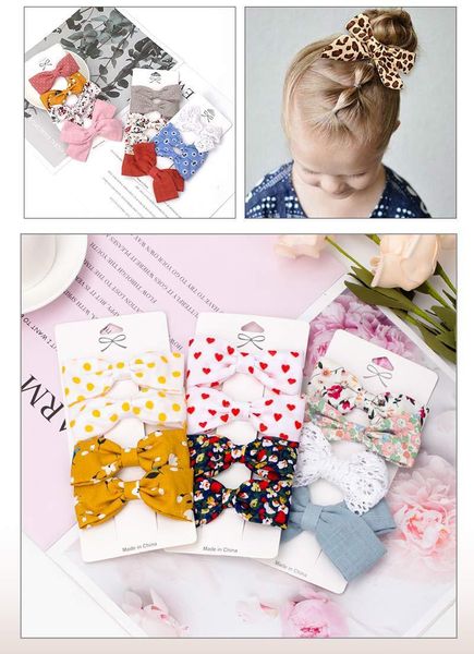 

hair accessories 4 pcs/set cotton linen leopard printed bowknot clips for cute girls barrettes safty hairpins headwear kids, Slivery;white