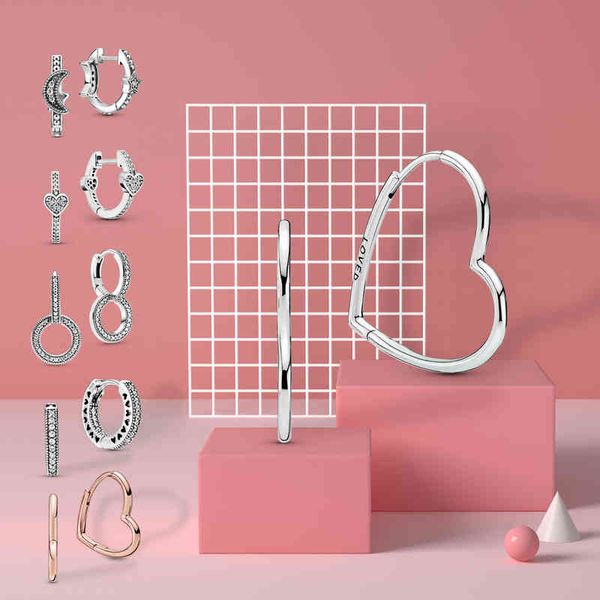 

925 sterling silver trend earring fashion hanging stud earrings heart hoop for women jewelry gifts, Golden