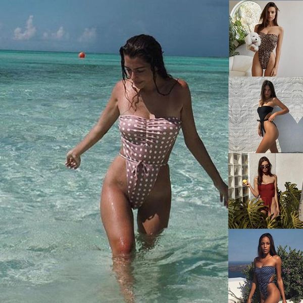 

women's jumpsuits & rompers trendy women leopard printing strapless elasticity one-piece tankini swimming suit wear bathing c, Black;white
