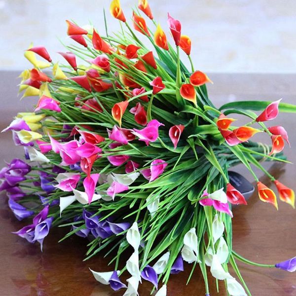 

decorative flowers & wreaths 28 heads/1bouquet mini artificial calla with leaf plastic flower fake lily aquatic plants home room decoration