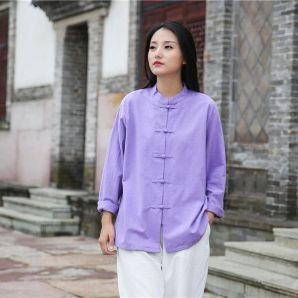 

johnature women cotton linen stand single breasted long sleeve shirt autumn winter loose leisure all-match women 210521, White