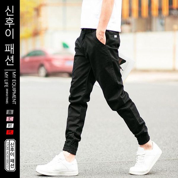 

men's pants spring casual running cotton joggers sweatpants male long solid color trousers mens sport training pencil, Black