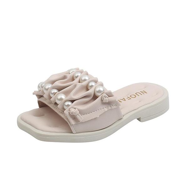 

slipper summer children' spot girls slippers 2021 soft-soled pearls home outing dual-use shoes sweet casual flats fashion 26-36, Black;grey