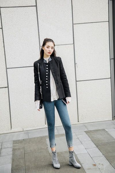 

boots square toe fashion short mixed material fabric, Black