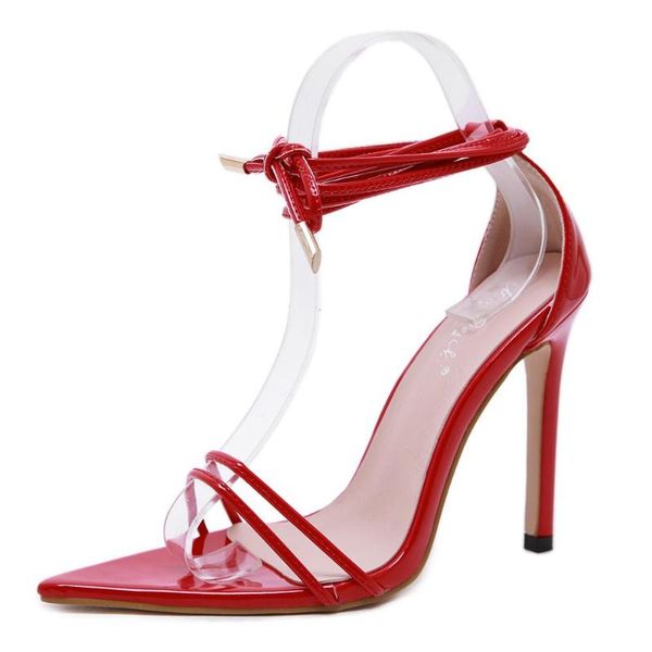 

designer luxury gladiator woman sandals black red leather high heels pumps ankle strap stilettos summer dress party shoes