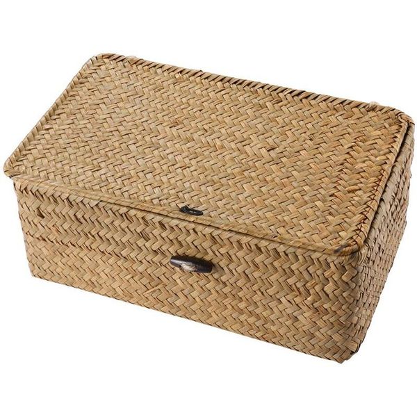 

storage baskets seagrass hand woven box basket makeup organizer multipurpose container with lid