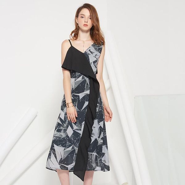 

casual dresses 2021 summer party dress women fashion v-neck chiffon black lady's clothing selling, Black;gray