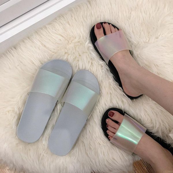 

slippers bling summer women slipper ladies open toe comfort slip on flat leisure sandals female outdoor beach shoes zapatillas, Black