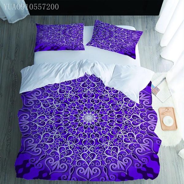 

bedding sets purple printed duvet cover set 2/3 pcs bohemian style bed linings 3d luxury soft comforter single double  king