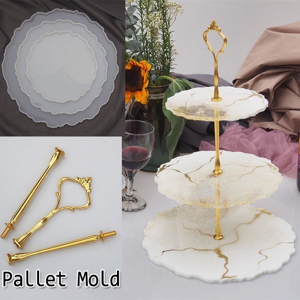 

new three-layer fruit tray tea tray tray silicone mold diy epoxy resin coaster epoxy mold deskdecoration mold, Slivery;golden
