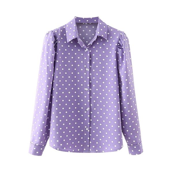 

elegant women polka dot purple shirts fashion ladies puff sleeve sweet female chic turn down collar blouses 210430, White