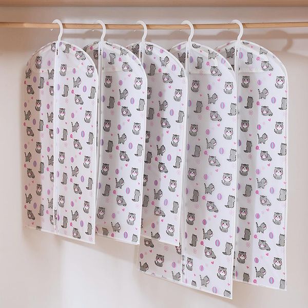 

clothing & wardrobe storage dust cover for clothes bag thick translucent cartoon printed suit hanging coat moisture-proof zipper organi