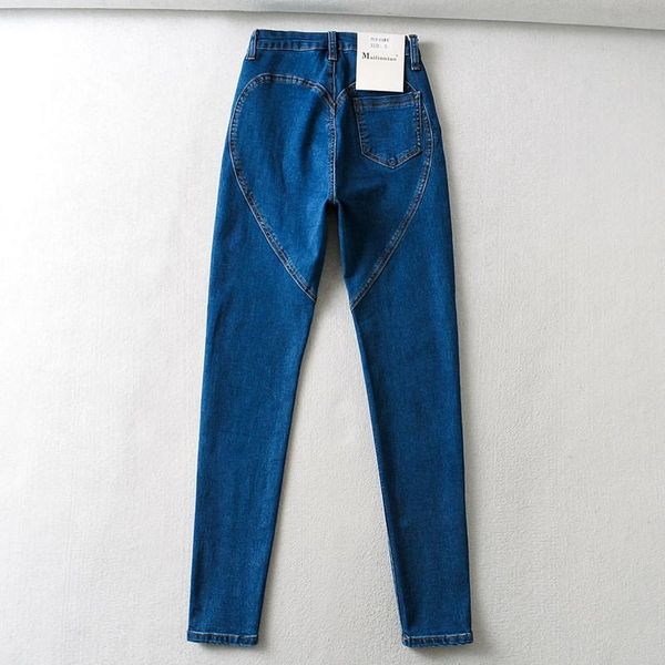 

women's jeans catonatoz 2525 autumn winter fashion vintage high waist buheart-shaped peach hip denim trousers pants, Blue