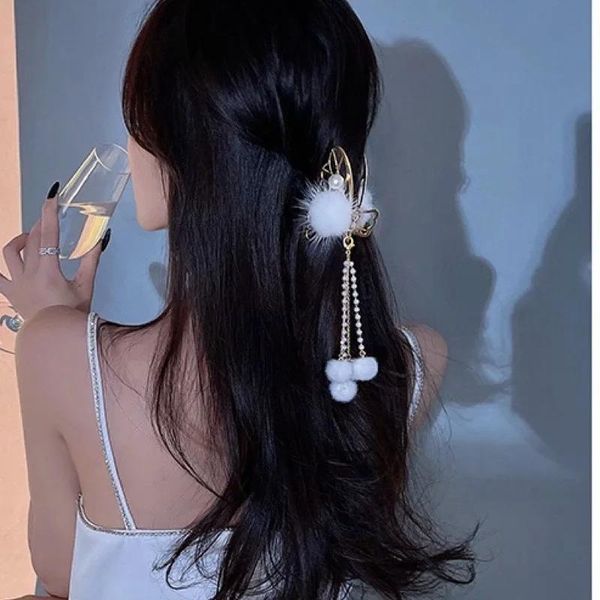 

hair clips & barrettes minar fairy fluffy hairy ball simulation pearls butterfly clip hairpin vintage long tassel charms hairwear women jewe, Golden;silver