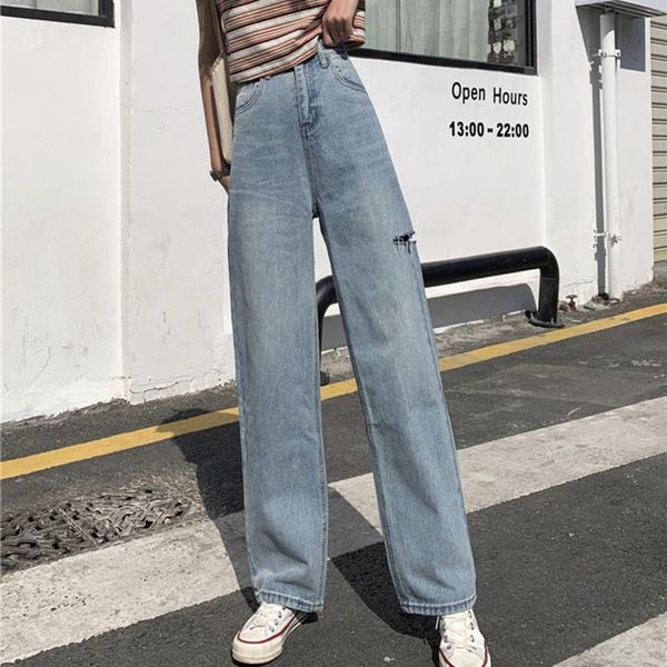 

women's jeans woman high waist ripped nice sale items for clothes wide leg denim clothing blue streetwear vintage pants