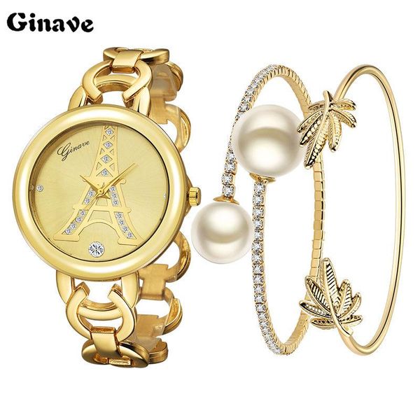 

wristwatches fashion luxury pear diamond watches women quartz watch for ladies dress gold clock set relogio feminino montre, Slivery;brown