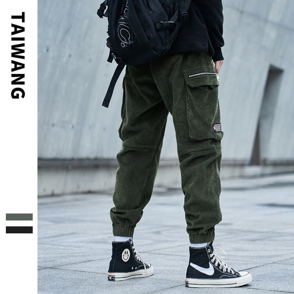 

cargo military men winter velvet side pockets pantalones hare workwear pants, Black