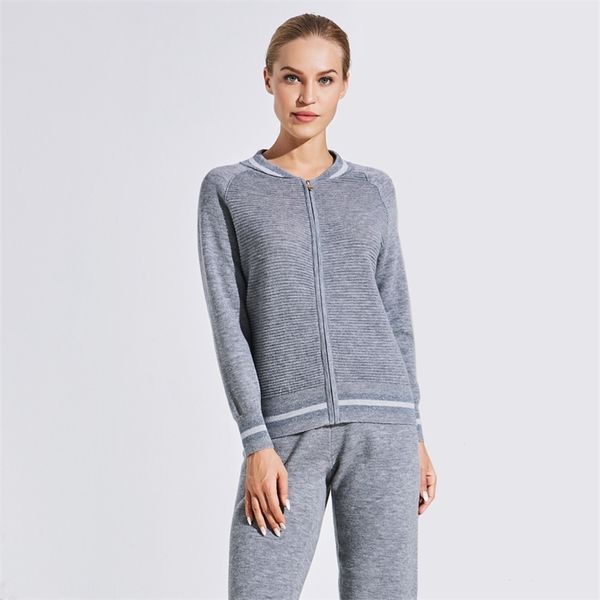 

pure wool knitted round neck small fresh pants suit temperament commuter gray solid color sweater spring coat girl, Black