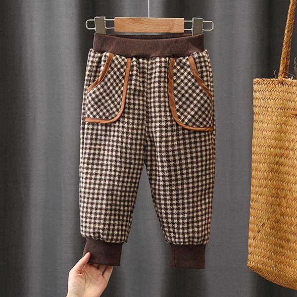 

trousers winter girl's baby clothes kids elastic band plaid plus velvet casual for toddler girls clothing child outfits pants, Blue