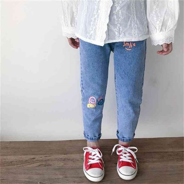 

spring arrival girls fashion letter denim pants kids jeans trosuers 210528, Blue