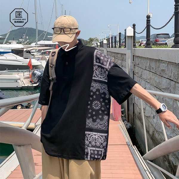 

t shirt gaojie cashew flower polo men's short sleeve summer fashion brand big brother large half fat man top, White;black