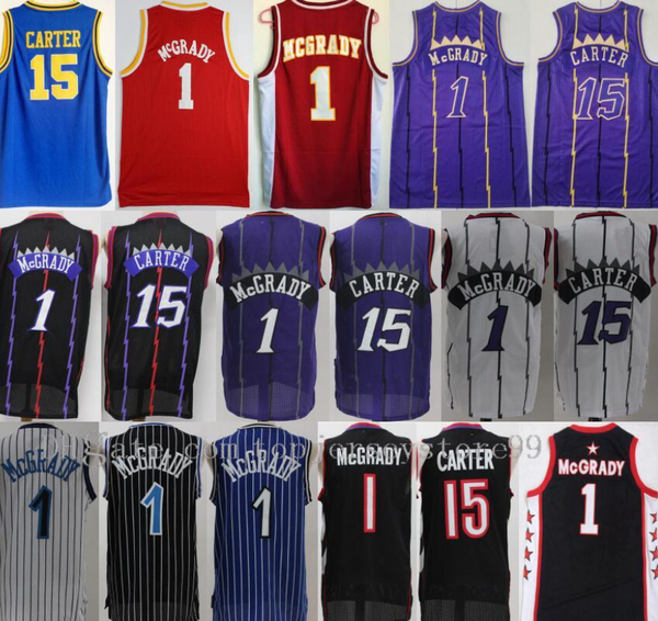 

men vintage basketball tracy mcgrady jersey 1 north carolina tar heels vince carter 15 college vintage mt zion christian florida daytona, Black;red