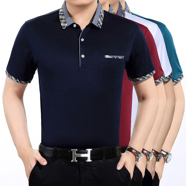 

2021 summer new casual middle-aged men's short-sleeved Polo shirt lapel loose breathable pocket decoration dad outfit, White;black