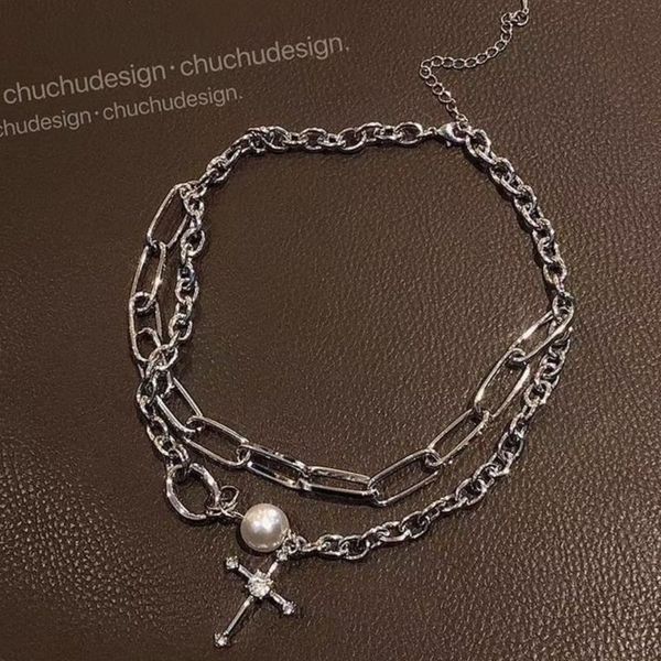 

chokers 2021 fashion and women's party alloy cross necklace pendant retro multilayer hip hop clavicle gift jewelry, Golden;silver
