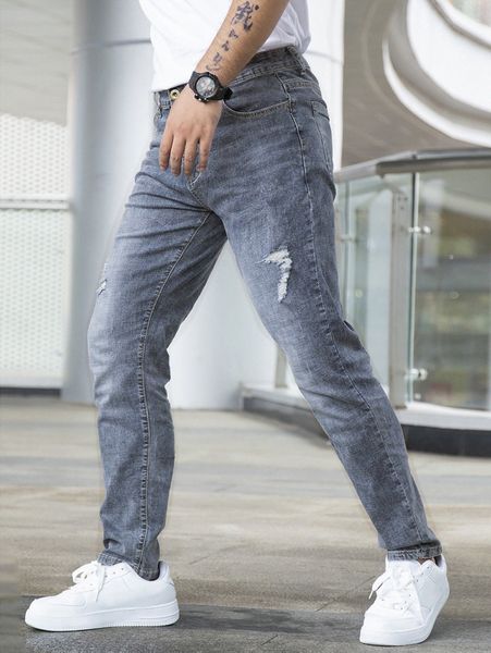 

men slant pocket ripped jeans f0zg#, Blue