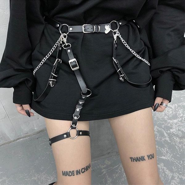

belts women punk belt with metal waist chain pu leather hip hop rock nightclub waistband female girl skirt jeans dress, Black;brown