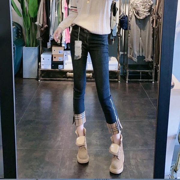 

slim and comfortable women's jeans with high waist curly hems, straight leg pants versatile pipe, Blue